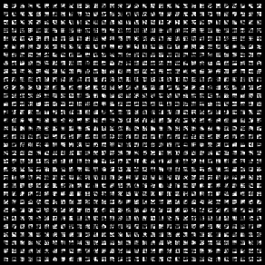 Filters of the second convolutional layer of the lenet network (all 32x32 pieces in b&w format)
